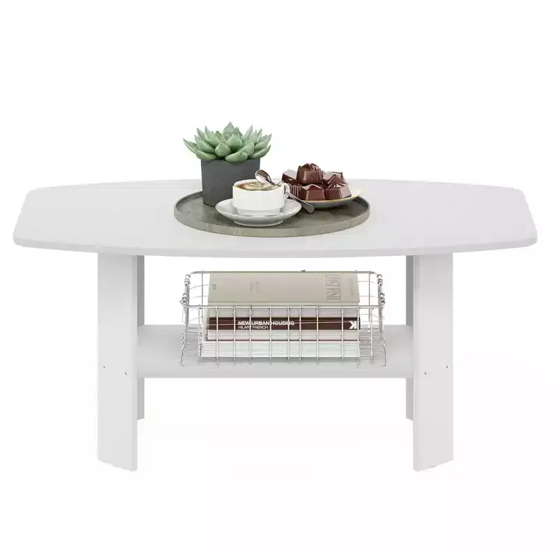 Furinno 35.5 Simple Design Industrial Coffee Table 2-Tier Rectangular Living Room Furniture,White