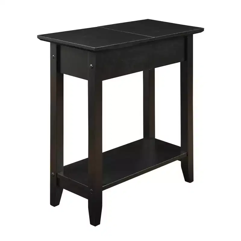 Harper End Table with Flip Top Storage and Lower Shelf Black