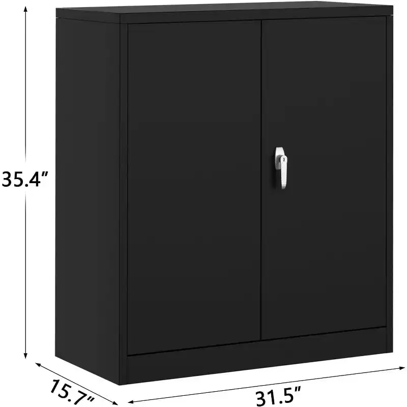 35 Metal Storage Cabinet with 2 Adjustable Shelves & Lockable Doors, Heavy Duty Steel Cabinet for Garage/Office - Rust-Resistant, Easy Assembly