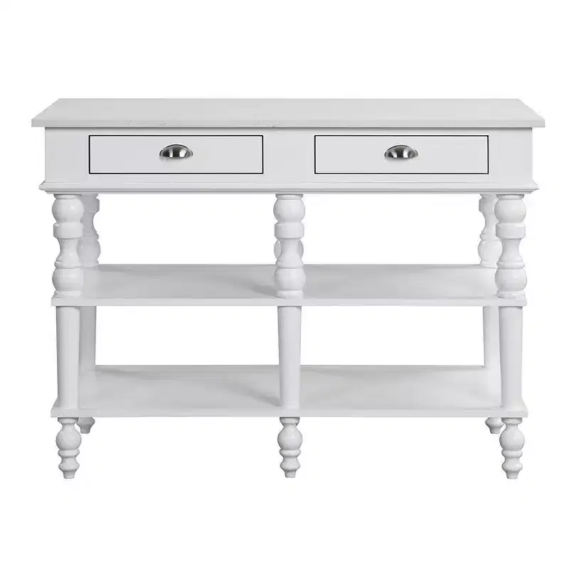 Kitchen Island with Marble Top & White Finish – 35