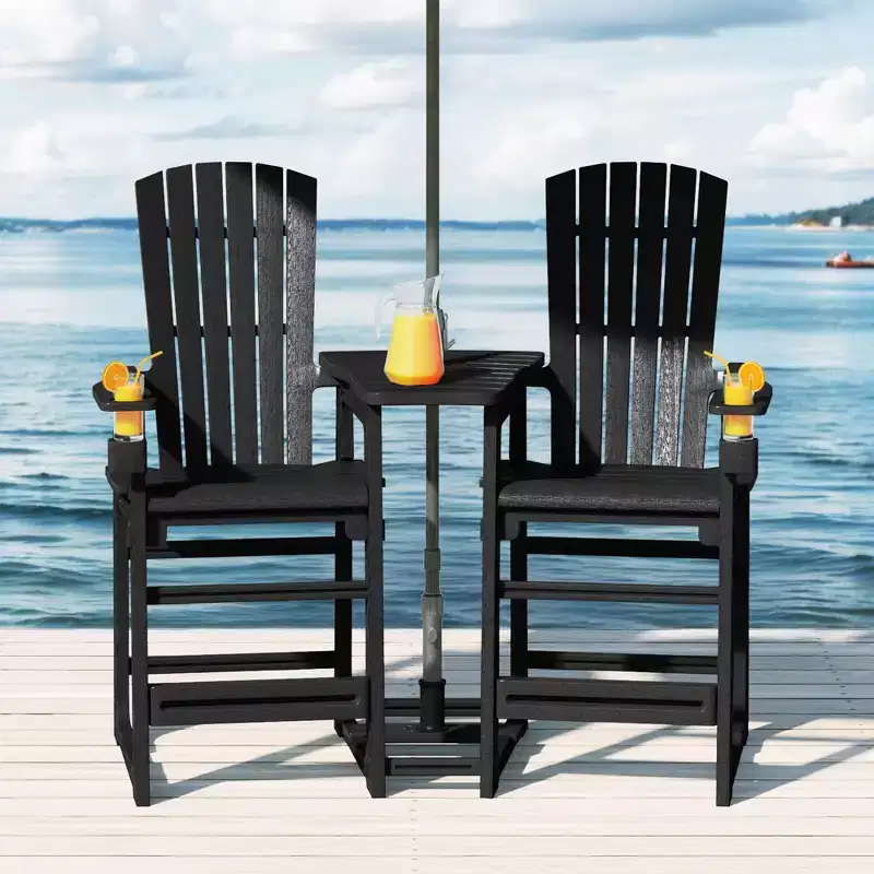 WestinTrends Azura Outdoor Tall Adirondack Chairs With Connecting Table Tray (Set of 2), White