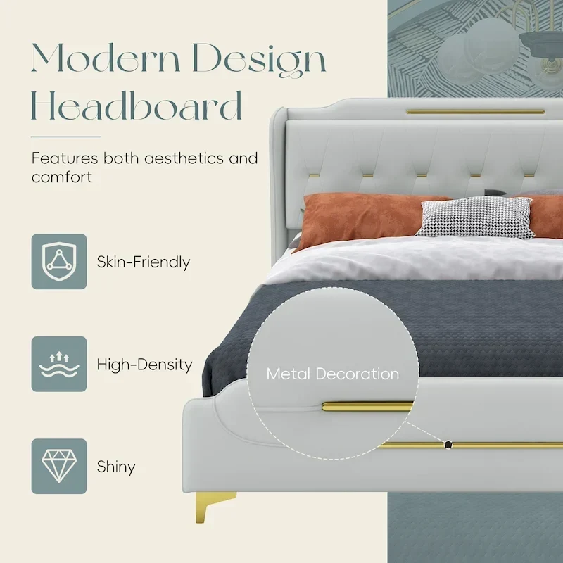 Modern Upholstered PU Leather Bed