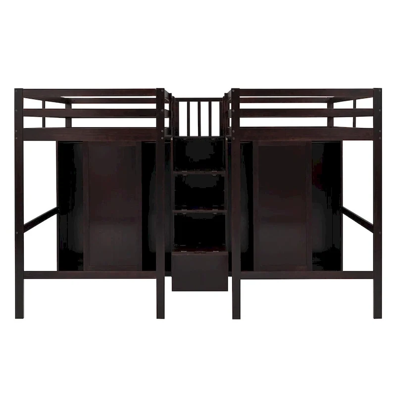Double Twin Loft Beds with Wardrobes and Staircase