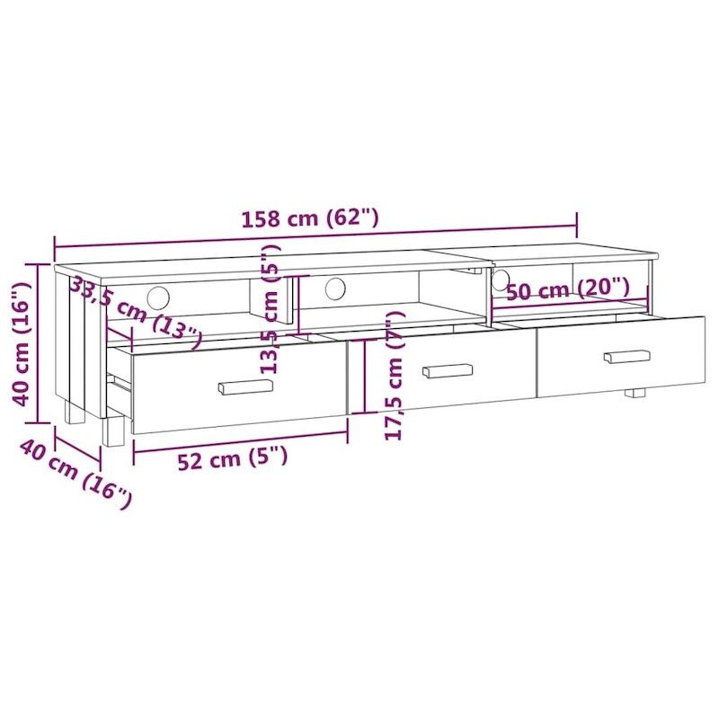 vidaXL TV Stand TV Console Sideboard TV Unit Cupboard HAMAR Solid Wood Pine - 62.2x15.7x15.7