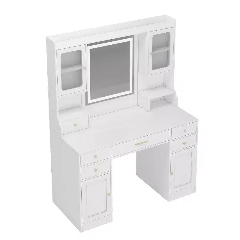 Large Vanity Dresser with Mirror, 6 Drawers & 4 Lockers, Dresser Desk