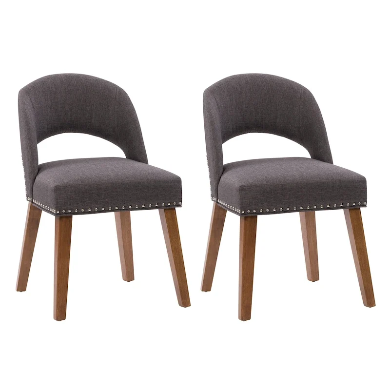 Mid-Century Modern Upholstered Dining Chair with Nail Head Trim, Set of 2