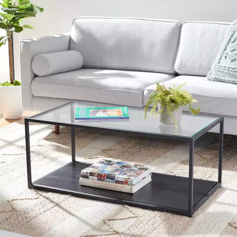 Open-Frame Rectangular Coffee Table – Black, Wood