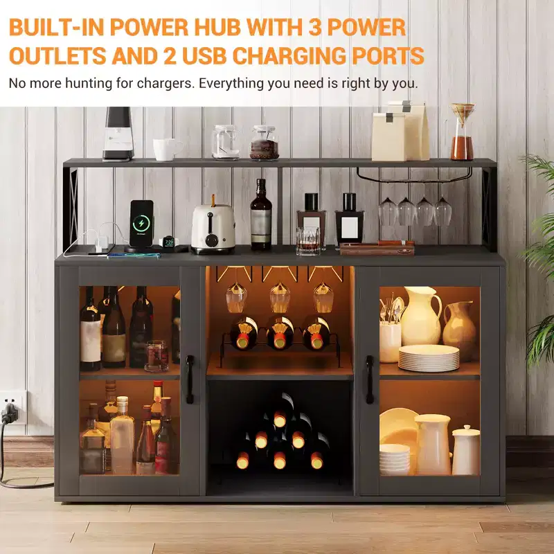 Coffee Bar Buffet Sideboard Storage with LED Light