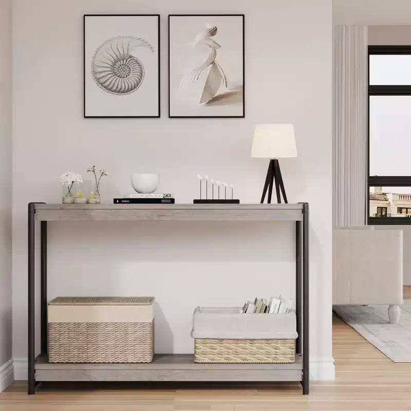 40 2-Tier Console Table Sofa Table with Open Shelf (50lbs Capacity, for Entryway/Living Room/Hallway)