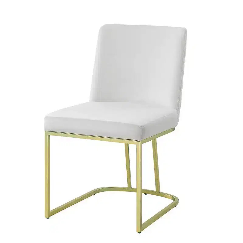 19" Zazie Dining Chair Beige Velvet and Gold Finish - Acme Furniture: Upholstered, Armless, Wood Composite Frame