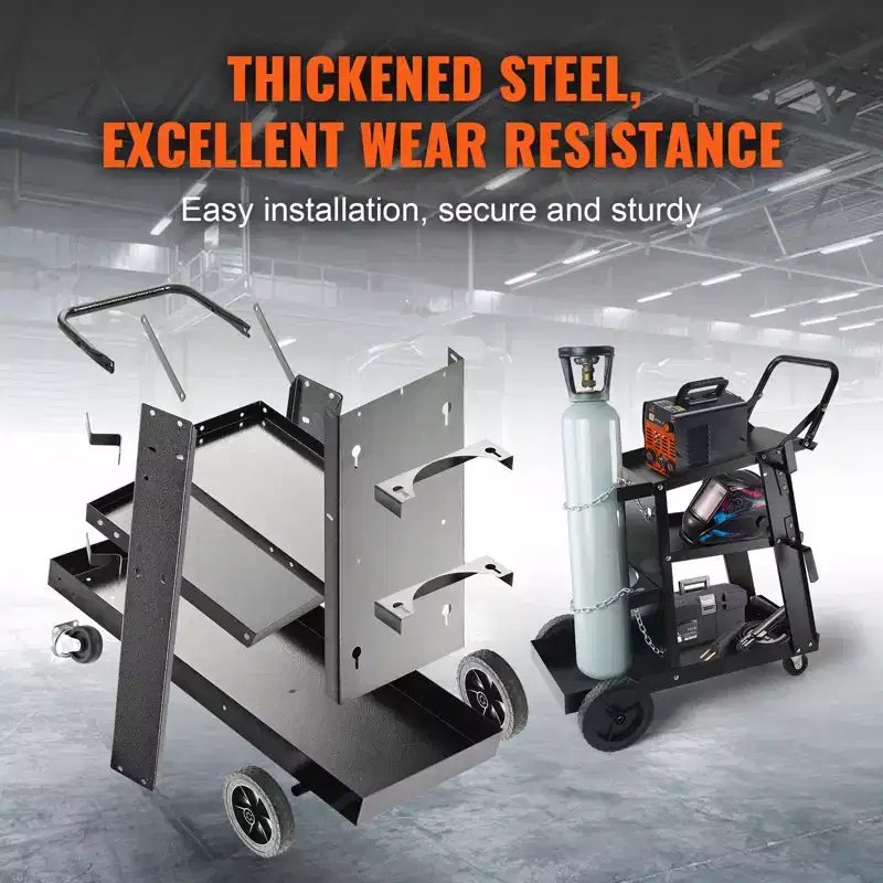 3-Tier Heavy Duty Welding Cart with 400 lbs Capacity, 360° Swivel Wheels & Safety Chains