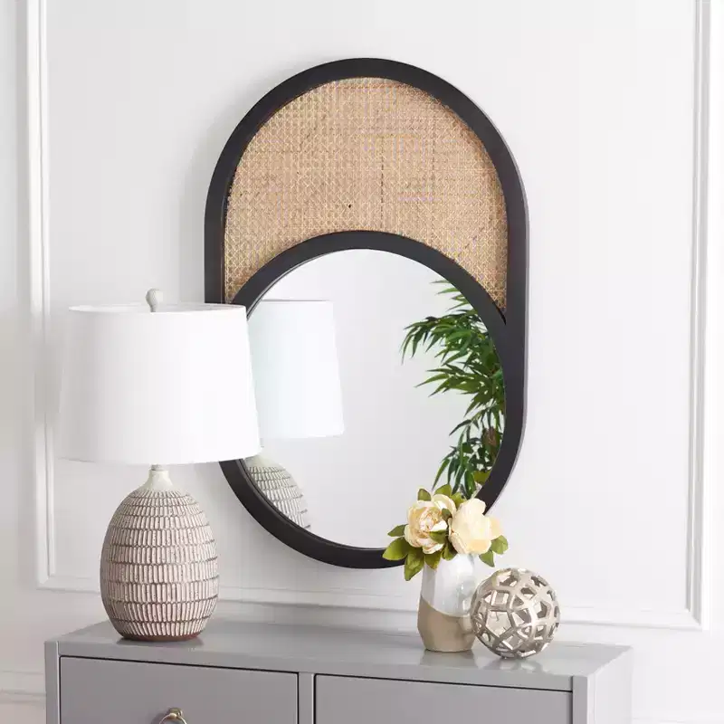 23.7 x 35.5 in. Decorative Wall Mirror, Black and Natural MDF Frame