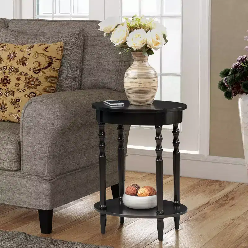 HomeStock Belmont Oval End Table 20.5 Inch, Traditional Solid Wood Accent Table with Bottom Storage Shelf for Living Room or Office Use