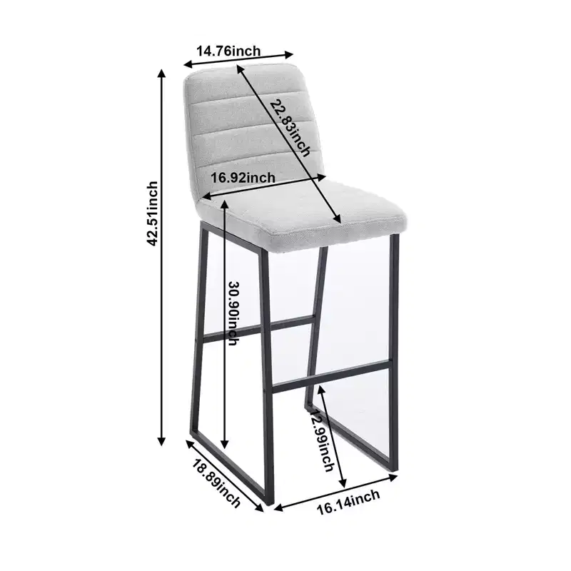 CuisinSmart 2pcs High Bar Stool Chairs with Metal Legs & Back PU Leather Upholstered, 265lbs Max Weight Capacity for Kitchen Island Bar