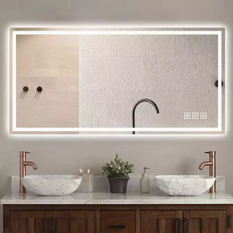 GDFStudio Corin Modern 48 Anti-Fog LED Bathroom Mirror with Straight-Edged Design, 3 Colors & 5-Level Dimming