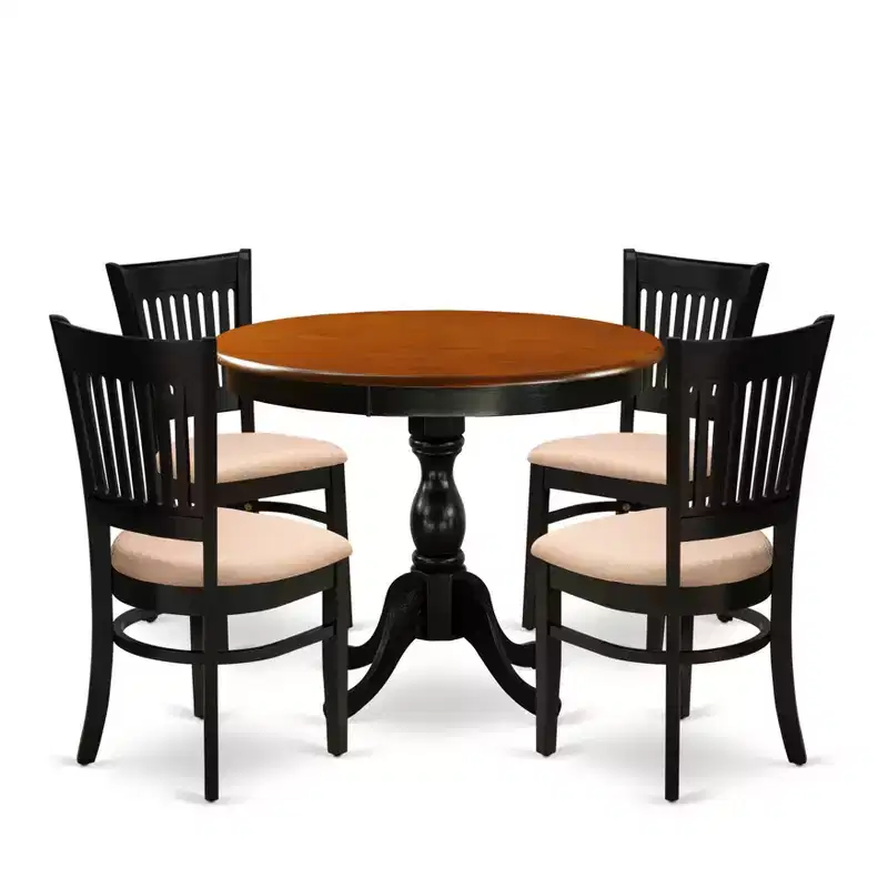 HomeStock Round Kitchen Table Set Black Cherry Linen Chairs
