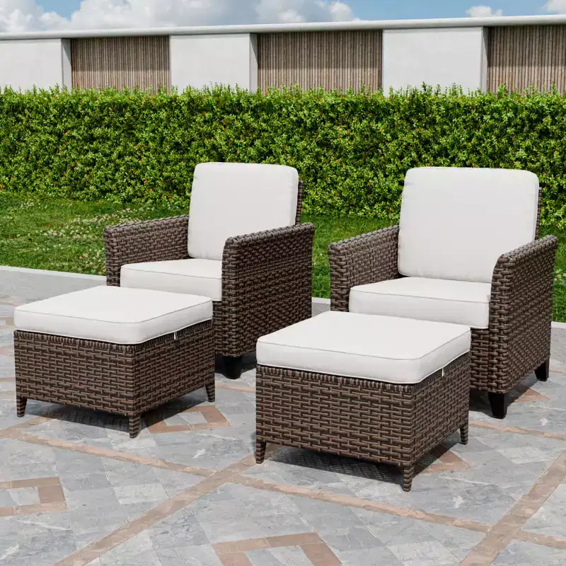 EAGLE PEAK Ocean Vista 4 piece Wicker Outdoor Patio Seating Set, Variated Wicker Conversation Dining Chairs Set with Cushions