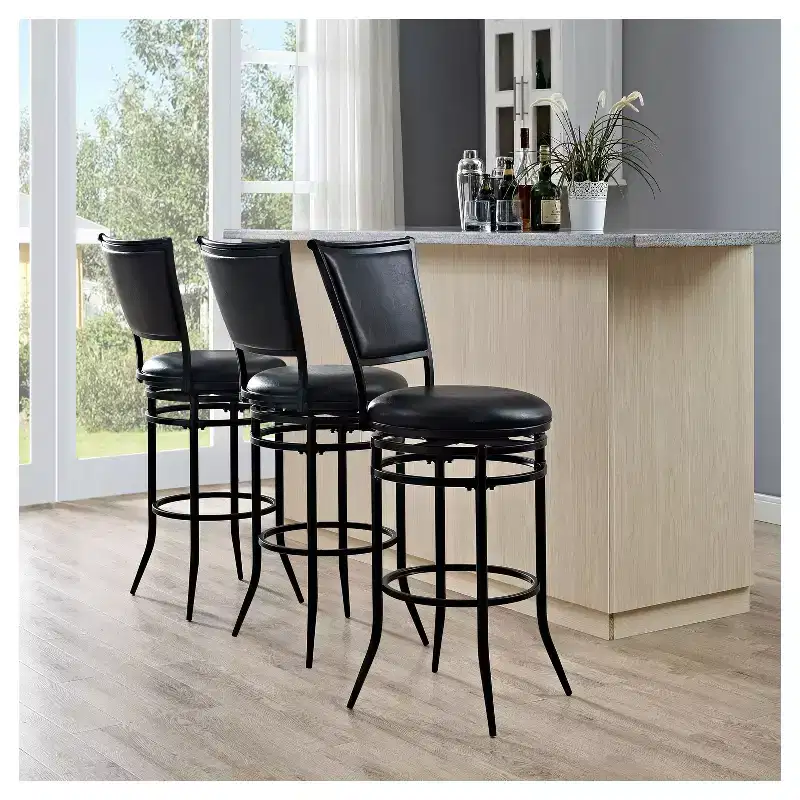 Black Faux Leather Swivel Barstool, Armless High Back, Seats 1
