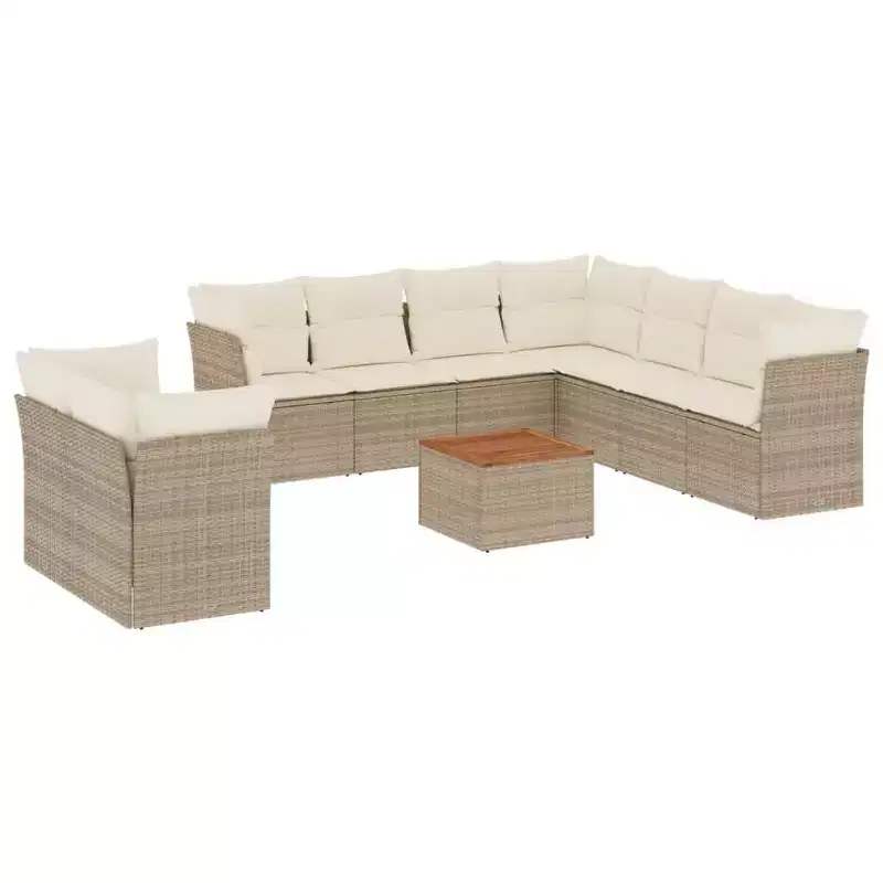 vidaXL Patio Sofa Set with Cushions Outdoor Furniture 10 Piece Poly Rattan