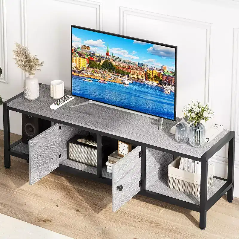 Gray & Black Industrial TV Stand with Storage, Fits up to 65