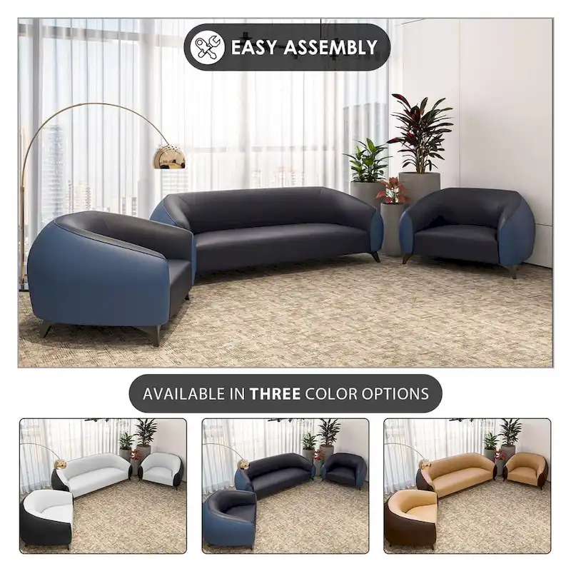 3-Piece Sofa Set Upholstered PU Leather with Solid Wood Frame and Steel Legs Opula Series by LeisureMod