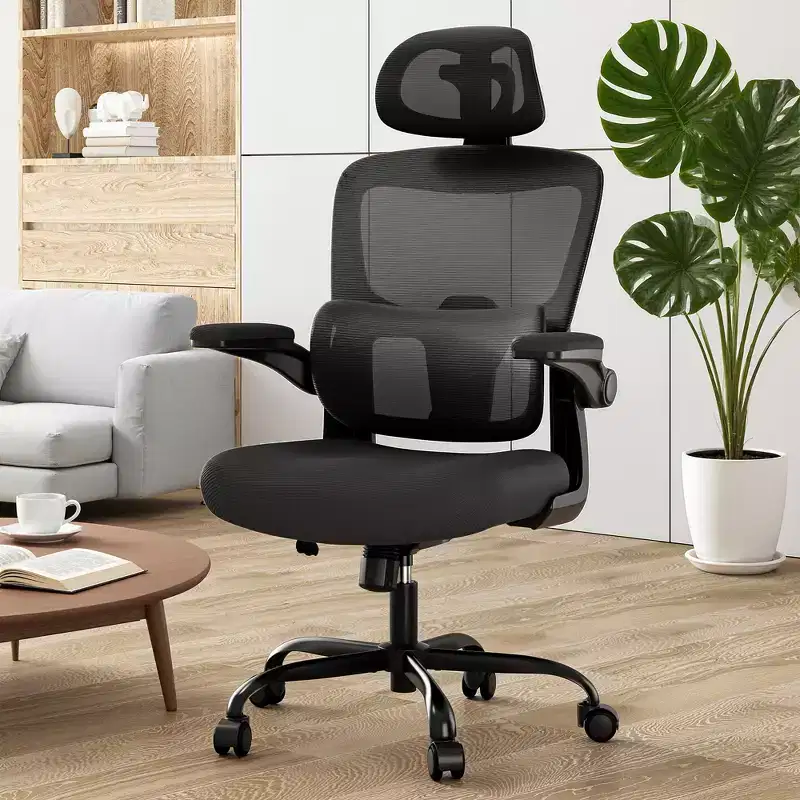 High Back Ergonomic Home Office Chair with Flip-Up Armrests and Adjustable Lumbar Support