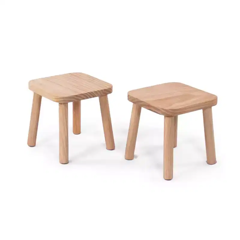 Humble Crew 2pc Kids' Stool Set Natural Wood: SL143, Wood Grain Design, Armless Chairs, Spot Clean, 90-Day Warranty