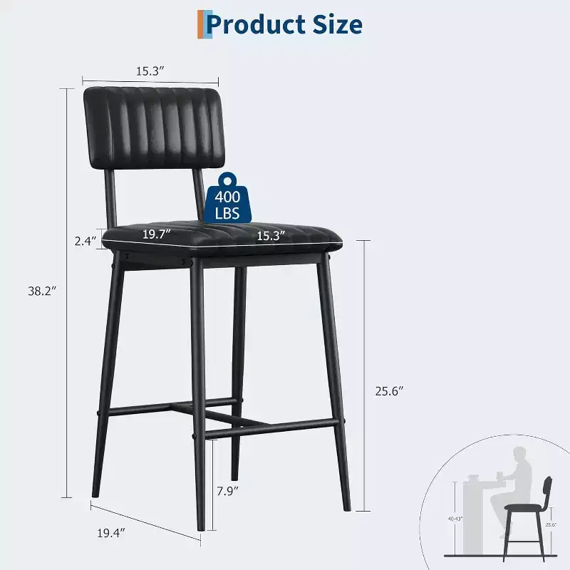 COZONY Bar Stools with Backrest Footrest, Counter Height Thick Cushion Thickened Metal Legs for Island Counter Bar Kitchen
