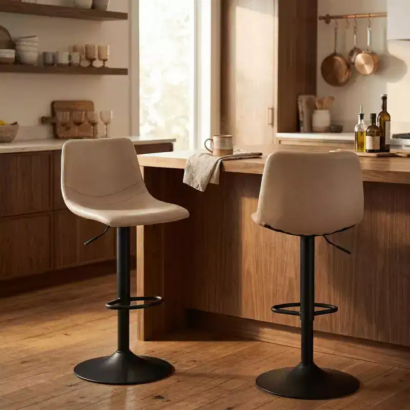 Adjustable Swivel Bar Stool Set of 2 Faux Leather Footrest Counter Height Kitchen