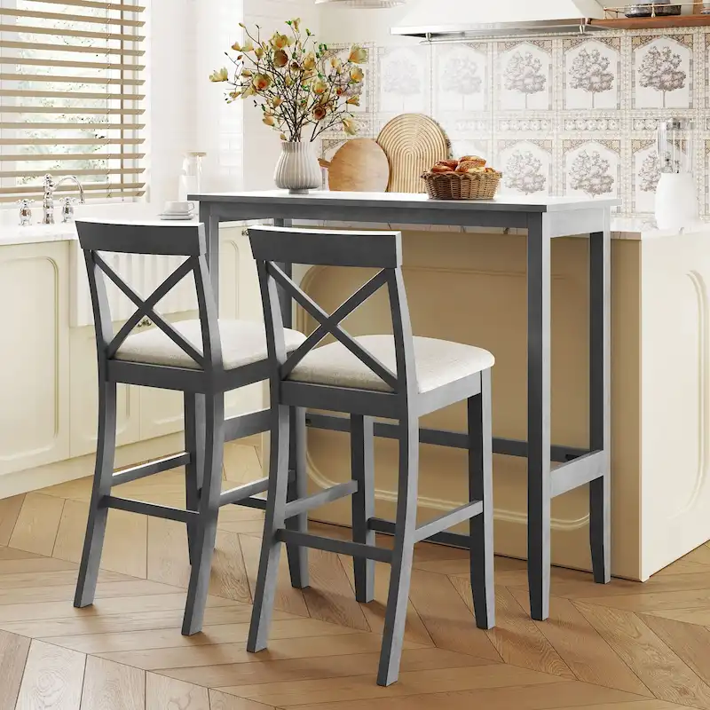 3PCS Rectangular Wood Bar Dining Set