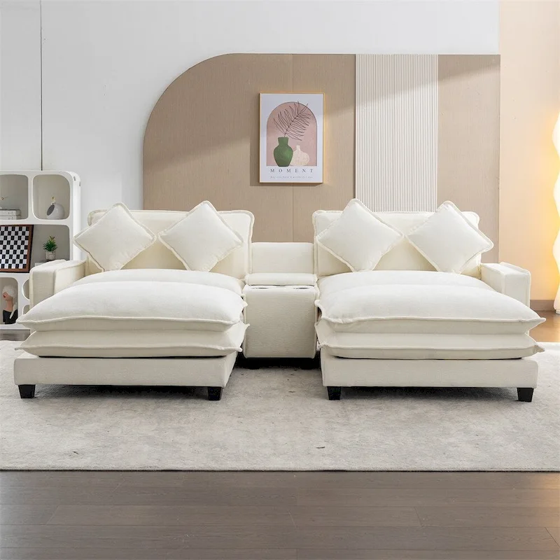 112.6  Chenille Upholstered Sectional Sofa with Two Removable Ottoman