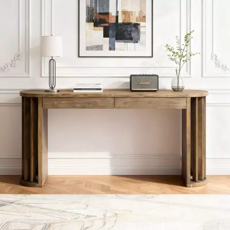 Luxystar 59 Long Console Table with Curved and Straight Line Design for Entrance and Living Room, Natural