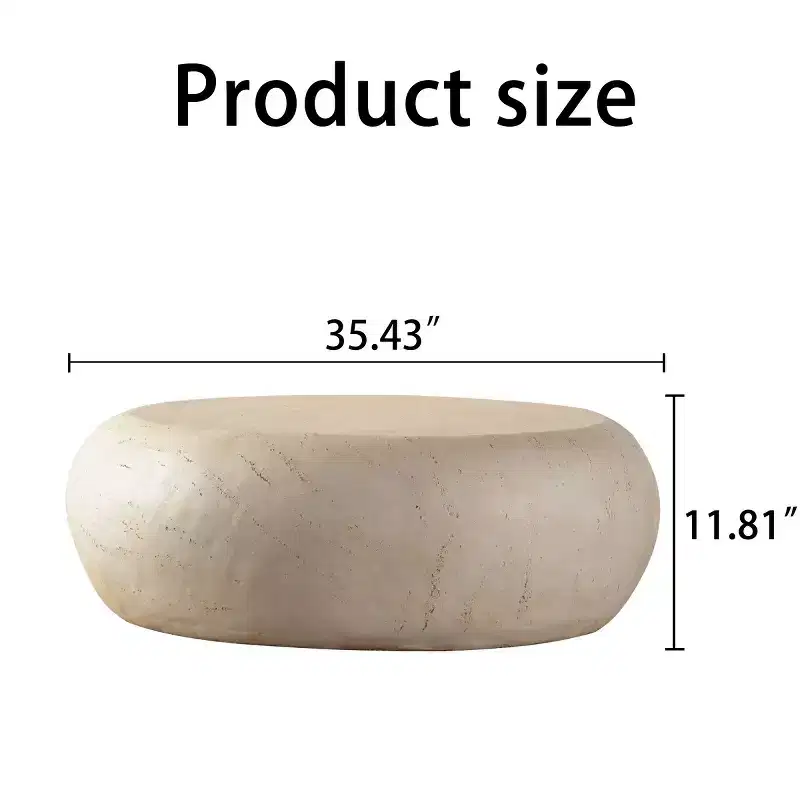 35.4-Inch Round Faux Stone Coffee Table - Beige, MgO Construction, No Assembly Required