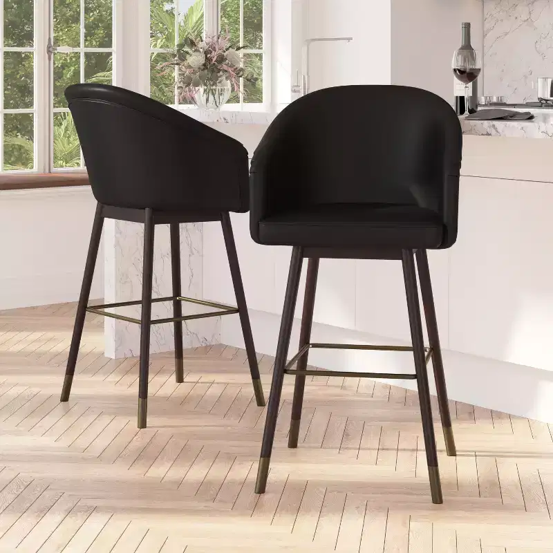 Modern Wood Frame Barstool with Metallic Accents