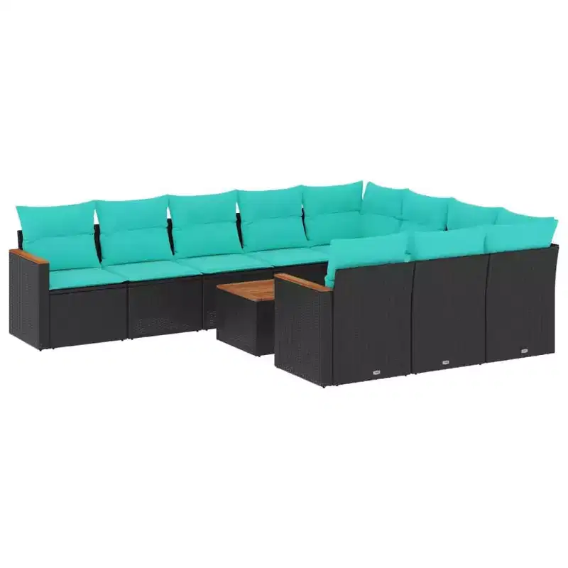 vidaXL 11 Piece Patio Sofa Set with Cushions Black Poly Rattan