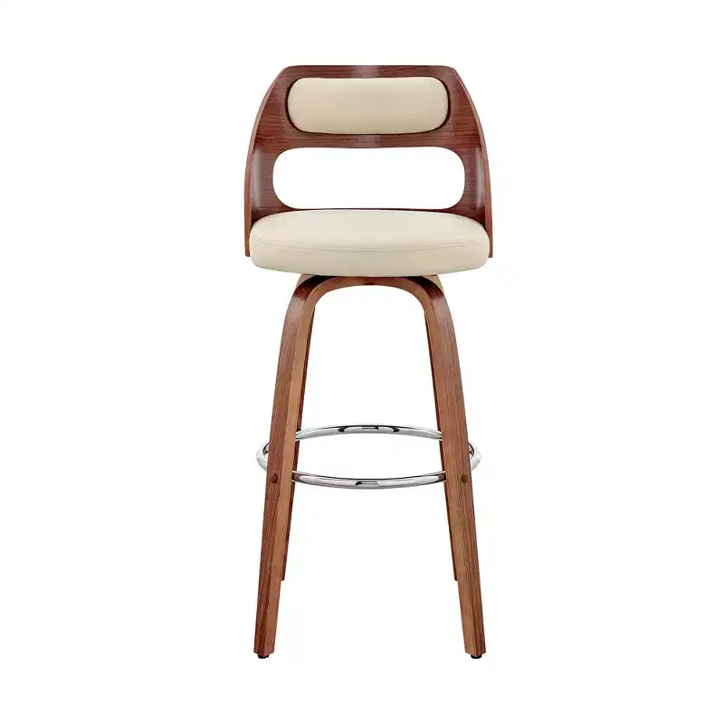 HomeRoots 30 Cream and Brown Faux Leather Swivel Bar Chair