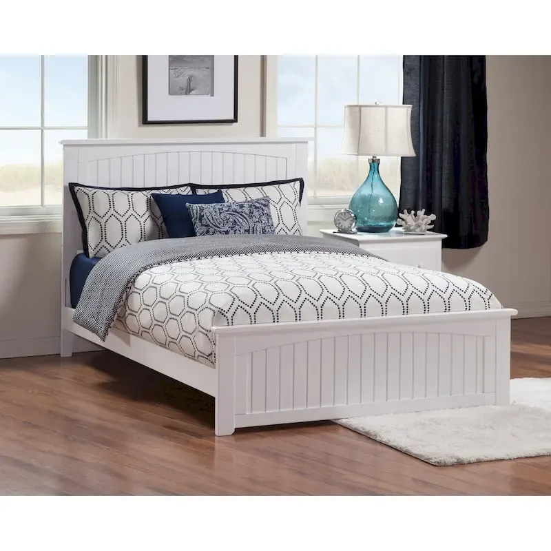 Queen Platform Bed – Grooved Panel Headboard, Matching Footboard, White, No Box Spring