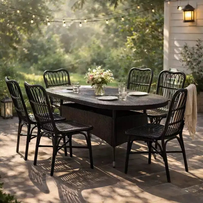 Christopher Knight Home Bruni Modern 7 Piece Patio Iron and PE Rattan Dining Set with Oval Table