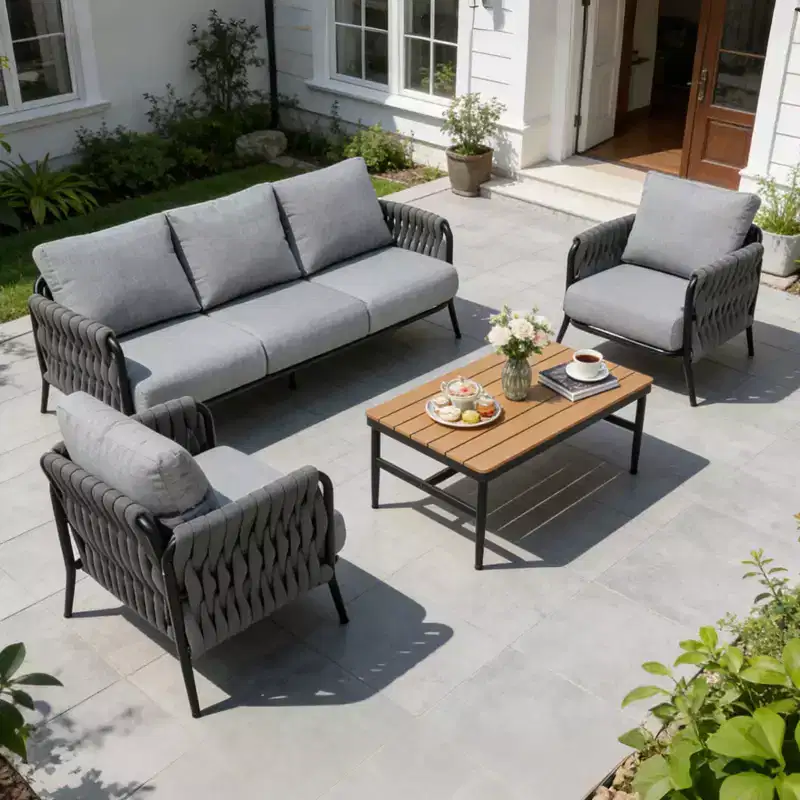 GDFStudio Virgil 4 Piece Outdoor Wicker and Iron Conversation Set with Cushions