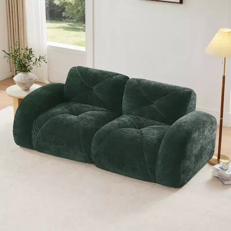 Clihome 2-Seater Tufted Sofa Couches with boneless Sofa,Soft Velvet Fabric,Bottom Anti-Slip Design,32D High Density Sponge,Ergonomic Design Bottom