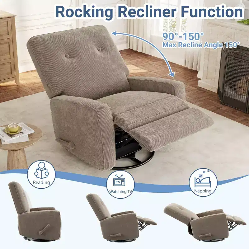 360 Swivel Rocker Recliner Chair with Side Pockets