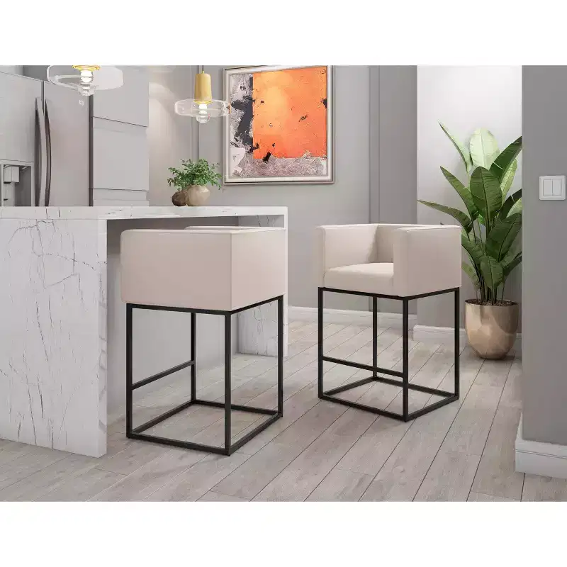 Set of 2 Embassy Upholstered Metal Counter Height Barstools - Manhattan Comfort
