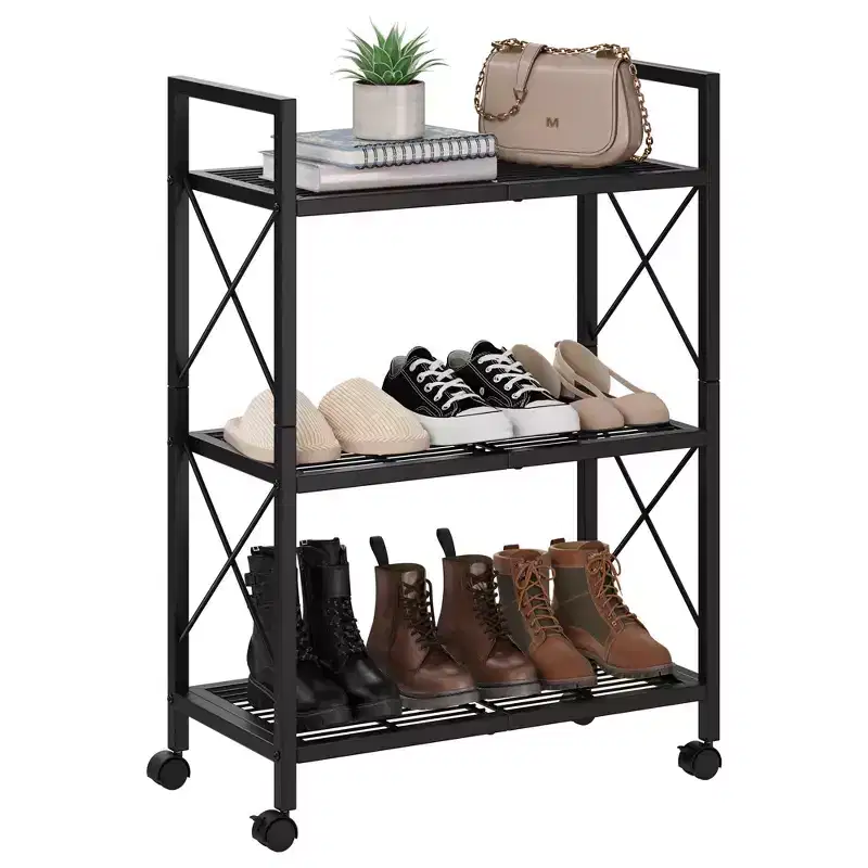 3-Tier Slim Shoe Rack Organizer  Sturdy Metal Frame & Non-Woven Fabric Shelves  Adjustable Shoe Storage for Entryway, Bedroom