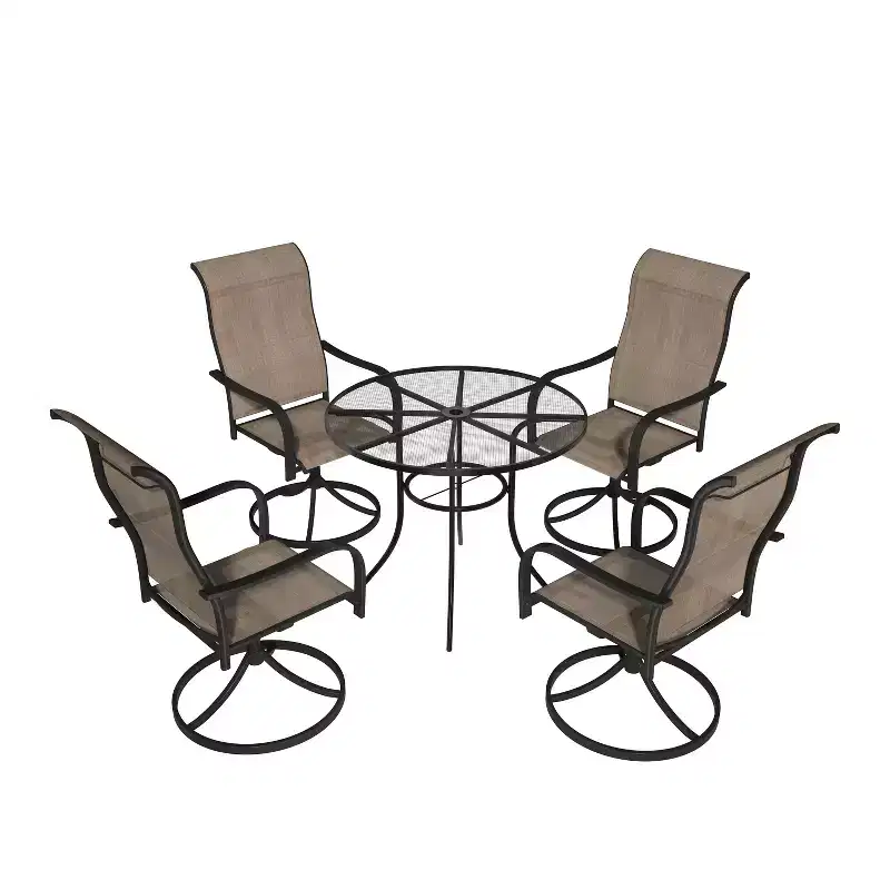 Mondawe 5-Piece Outdoor Dining Set With 4 Swivel Chairs & 1 Steel Mesh Circle Table With Umbrella Hole