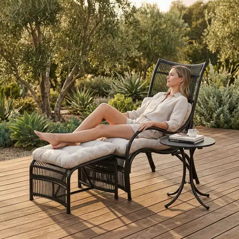 3-Piece Outdoor Patio Lounge Set with Ottoman & Side Table, Wicker Chair with Cushions for Deck, Balcony & Backyard, Natural Beige