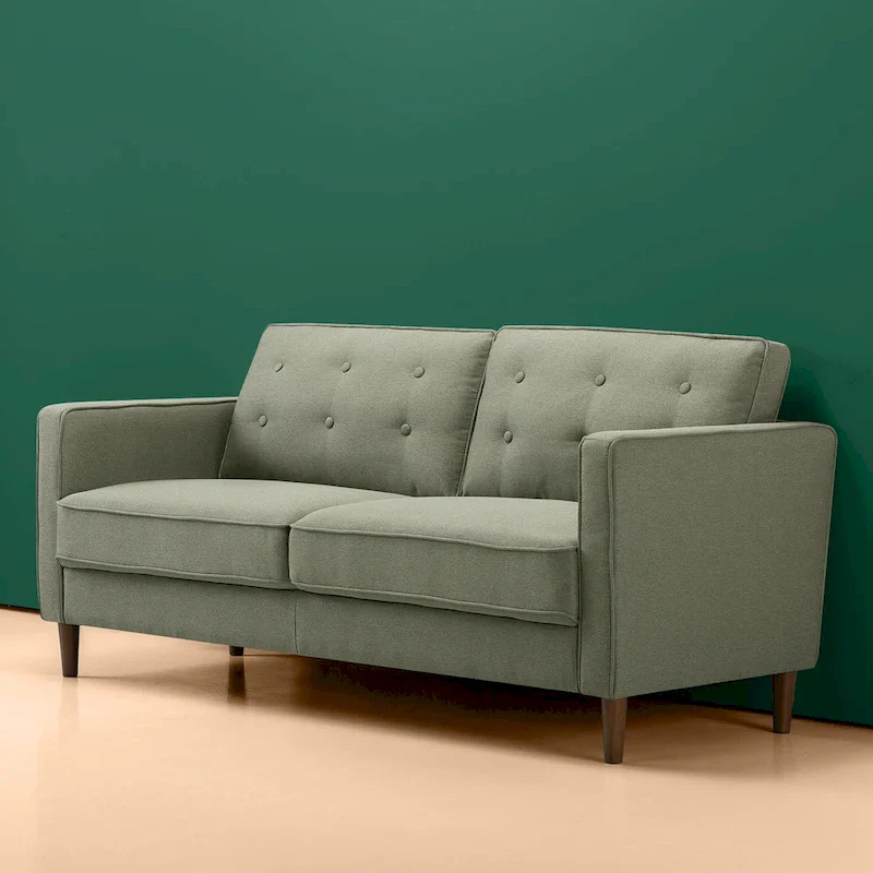 Pear Green Button-Tufted 3-Seater Sofa – Foam & Spring Cushions, 750 lb