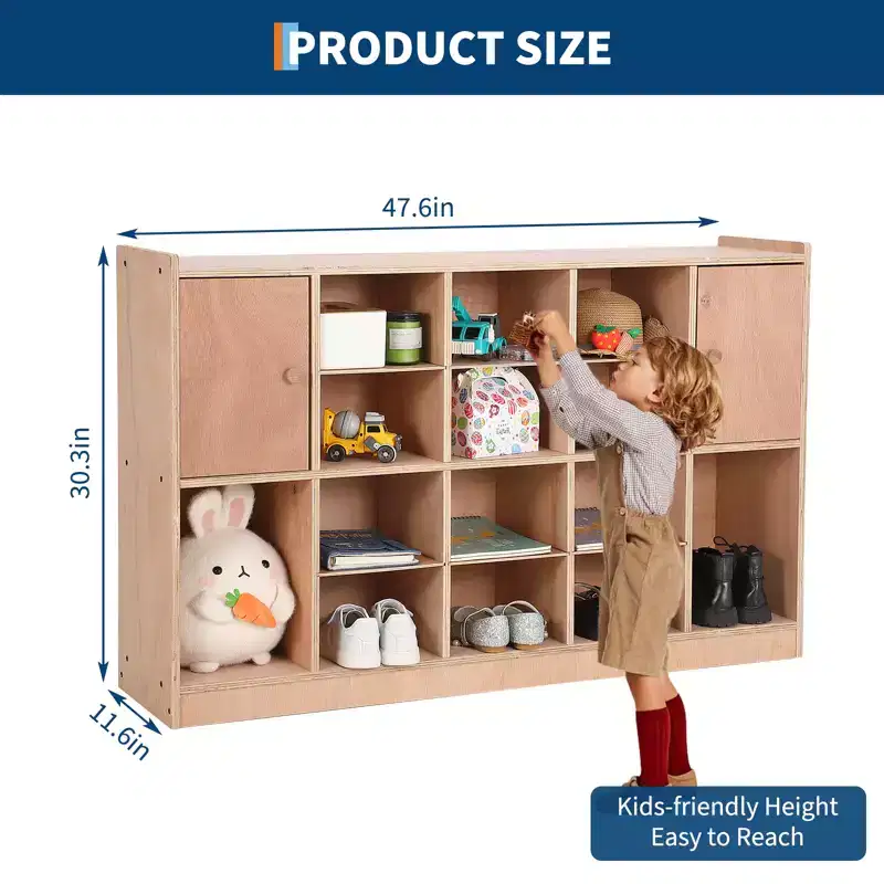 1 Set of Plywood Coat and Hat Lockers (Model: CL-015) with Doors and Twelve Compartments