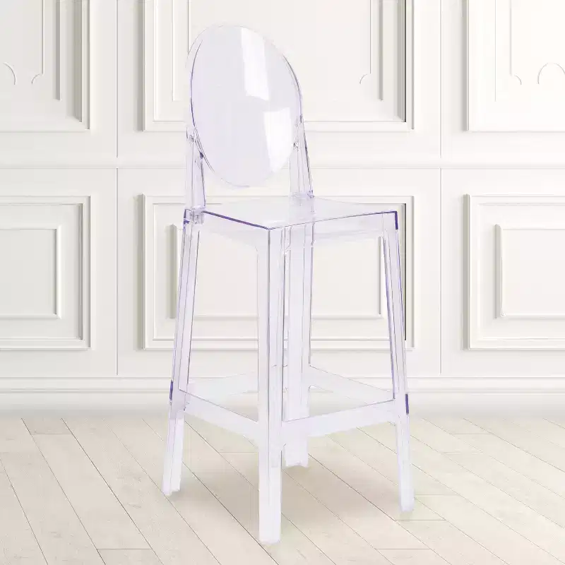 Emma and Oliver Ghost Barstool with Oval Back in Transparent Crystal