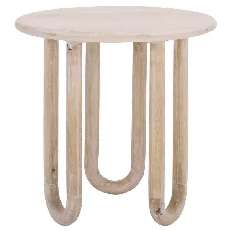 Round Mango Wood Accent Table, Natural Wash Finish, 22