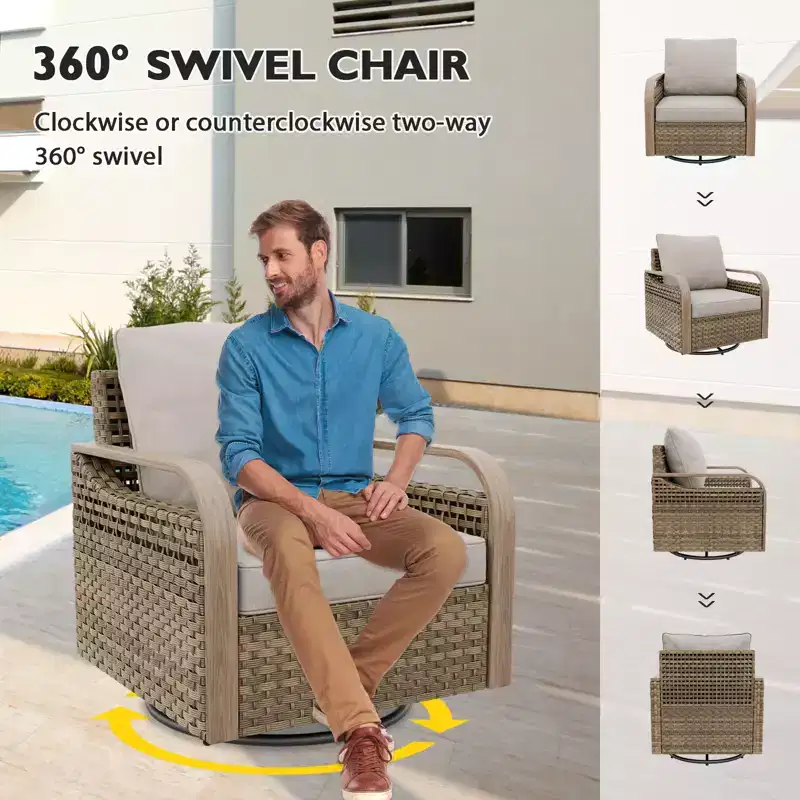 EAGLE PEAK Rocking Chair, Swivel Rocker, Rattan Patio Furniture, 1 Chair